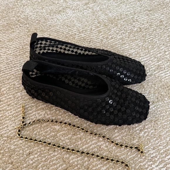 J.Crew Sequin Flats with Chain Strap Size 5.5 - Picture 1 of 5